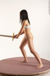 Underwear Fighting with sword Woman Asian Standing poses - ALL Slim long black Standing poses - simple Academic