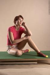Casual Daily activities Woman White Sitting poses - ALL Slim short red Sitting poses - simple Academic