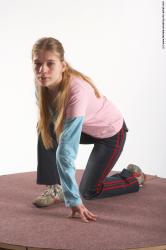 Casual Woman White Kneeling poses - ALL Slim Kneeling poses - on one knee long blond Academic