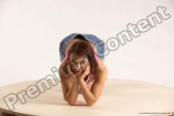 Casual Woman White Kneeling poses - ALL Slim Kneeling poses - on both knees medium brown Multi angle poses Academic