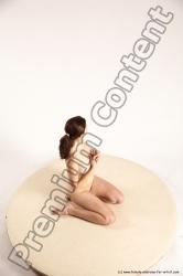 Nude Woman White Sitting poses - ALL Slim long brown Sitting poses - on knees Multi angle poses Pinup