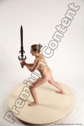 Nude Fighting with sword Woman White Standing poses - ALL Slim long blond Standing poses - simple Multi angle poses Pinup