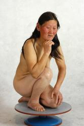 and more Nude Woman Asian Kneeling poses - ALL Slim Kneeling poses - on one knee long black Pinup
