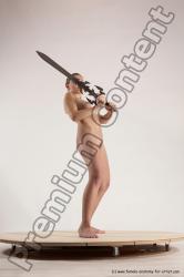 Nude Fighting with sword Woman White Standing poses - ALL Slim medium blond Standing poses - simple Multi angle poses Pinup