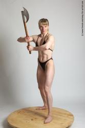 Swimsuit Woman White Standing poses - ALL Muscular long blond Fighting with axe Standing poses - simple Academic