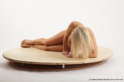 Nude Woman White Laying poses - ALL Slim Laying poses - on side long blond Pinup