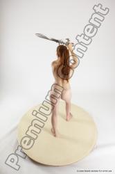 Nude Fighting with sword Woman White Standing poses - ALL Slim long red Standing poses - simple Multi angle poses Pinup