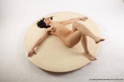 Nude Woman White Laying poses - ALL Slim Laying poses - on back long black Pinup