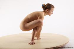 Nude Gymnastic poses Woman White Standing poses - ALL Athletic Standing poses - knee-bend long brown Pinup