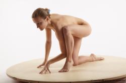 Nude Woman White Kneeling poses - ALL Athletic Kneeling poses - on both knees long brown Pinup
