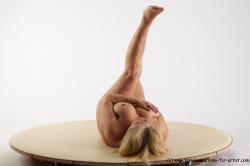 Nude Woman White Laying poses - ALL Overweight Laying poses - on back medium blond Pinup