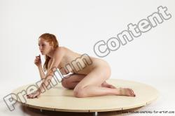 Nude Woman White Kneeling poses - ALL Slim Kneeling poses - on both knees long red Multi angle poses Pinup