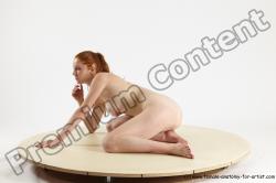 Nude Woman White Kneeling poses - ALL Slim Kneeling poses - on both knees long red Multi angle poses Pinup