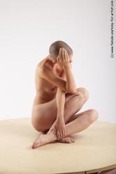 Nude Woman White Sitting poses - ALL Slim bald Sitting poses - simple Pinup