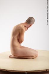 Nude Woman White Sitting poses - ALL Slim bald Sitting poses - on knees Pinup