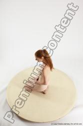 Nude Woman White Sitting poses - ALL Slim long red Sitting poses - on knees Multi angle poses Pinup