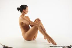 Nude Woman White Sitting poses - ALL Slim long brown Pinup