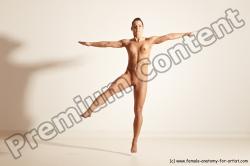Nude Woman White Athletic medium brown Dancing Dynamic poses Pinup
