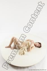 Nude Woman White Laying poses - ALL Slim Laying poses - on back medium brown Multi angle poses Pinup