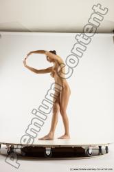 Nude Woman White Slim long brown Dancing Multi angle poses Pinup