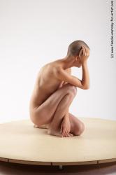 Nude Woman White Sitting poses - ALL Slim bald Sitting poses - on knees Pinup