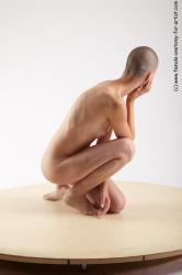 Nude Woman White Kneeling poses - ALL Slim Kneeling poses - on one knee bald Pinup