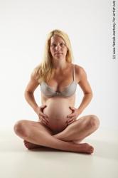 Underwear Woman White Sitting poses - ALL Pregnant long blond Sitting poses - simple Academic