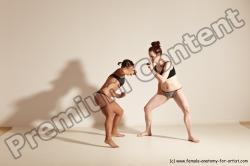 Underwear Martial art Woman - Woman White Moving poses Athletic medium brown Dynamic poses Academic