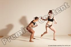 Underwear Martial art Woman - Woman White Moving poses Athletic medium brown Dynamic poses Academic