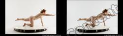 Nude Woman White Kneeling poses - ALL Slim Kneeling poses - on one knee long red 3D Stereoscopic poses Pinup