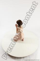 Nude Woman White Kneeling poses - ALL Slim Kneeling poses - on both knees medium brown Multi angle poses Pinup