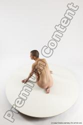 Nude Woman White Sitting poses - ALL Slim bald Sitting poses - on knees Multi angle poses Pinup