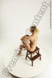 Nude Woman White Sitting poses - ALL Slim long blond Multi angle poses Pinup