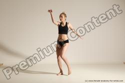 Underwear Woman White Slim long blond Dancing Dynamic poses Academic
