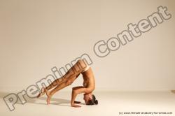 Underwear Gymnastic poses Woman White Slim long brown Dynamic poses Academic