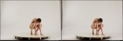 Nude Woman White Kneeling poses - ALL Slim short brown 3D Stereoscopic poses Pinup