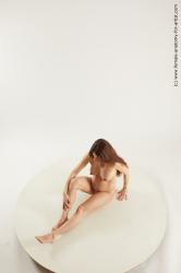 Nude Woman White Sitting poses - ALL Pregnant long brown Multi angle poses Pinup