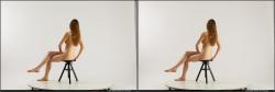 Nude Woman White Sitting poses - ALL Slim long brown Sitting poses - simple 3D Stereoscopic poses Pinup