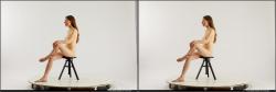 Nude Woman White Sitting poses - ALL Slim long brown Sitting poses - simple 3D Stereoscopic poses Pinup