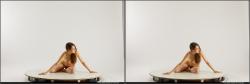 Nude Woman White Kneeling poses - ALL Slim Kneeling poses - on both knees long brown 3D Stereoscopic poses Pinup