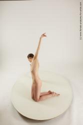 Nude Woman White Kneeling poses - ALL Slim Kneeling poses - on both knees medium brown Multi angle poses Pinup
