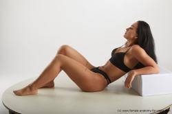 Underwear Woman White Laying poses - ALL Slim Laying poses - on back long black Standard Photoshoot Academic