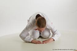 Sportswear Woman White Kneeling poses - ALL Slim Kneeling poses - on both knees long brown Standard Photoshoot  Academic
