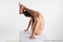 Underwear Woman White Sitting poses - ALL Slim long brown Standard Photoshoot Academic