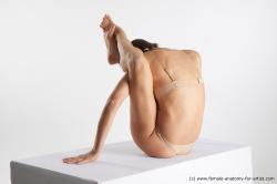 Underwear Woman White Sitting poses - ALL Slim long brown Standard Photoshoot Academic