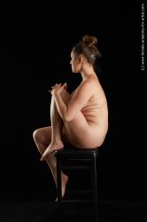 Nude Woman White Sitting poses - ALL long brown Sitting poses - simple Standard Photoshoot Chubby Pinup