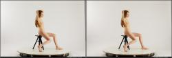 Nude Woman White Sitting poses - ALL Slim long brown 3D Stereoscopic poses Pinup