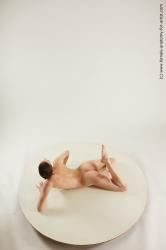 Nude Woman White Laying poses - ALL Underweight Laying poses - on stomach medium brown Multi angle poses Pinup