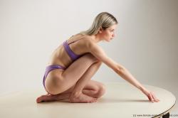 Underwear Woman White Kneeling poses - ALL Slim Kneeling poses - on one knee medium blond Standard Photoshoot Pinup