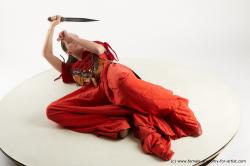 Fighting with knife Woman White Laying poses - ALL Athletic Laying poses - on back long brown Standard Photoshoot Academic